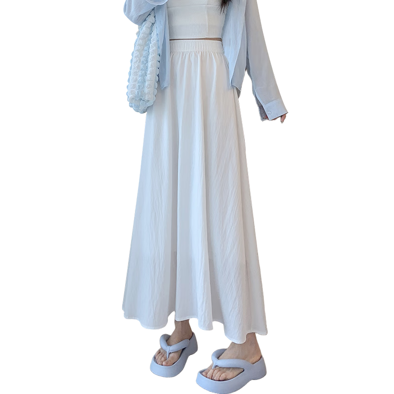 Borui Women's Summer Skirt 2026 New Loose High-Waist Draped Ice Silk Yamamoto Casual White A-Line Long Skirt