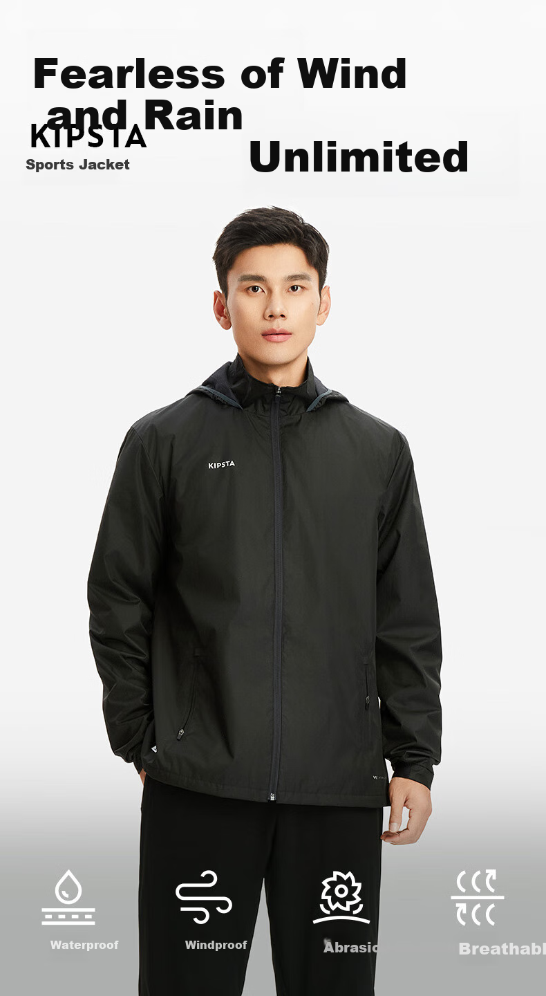 DECATHLON Men's Sports Jacket, Quick-Drying, Lightweight, Windproof, Rain-Resistant, Soccer Jacket, Shadow Black, Size S, 4547615 2