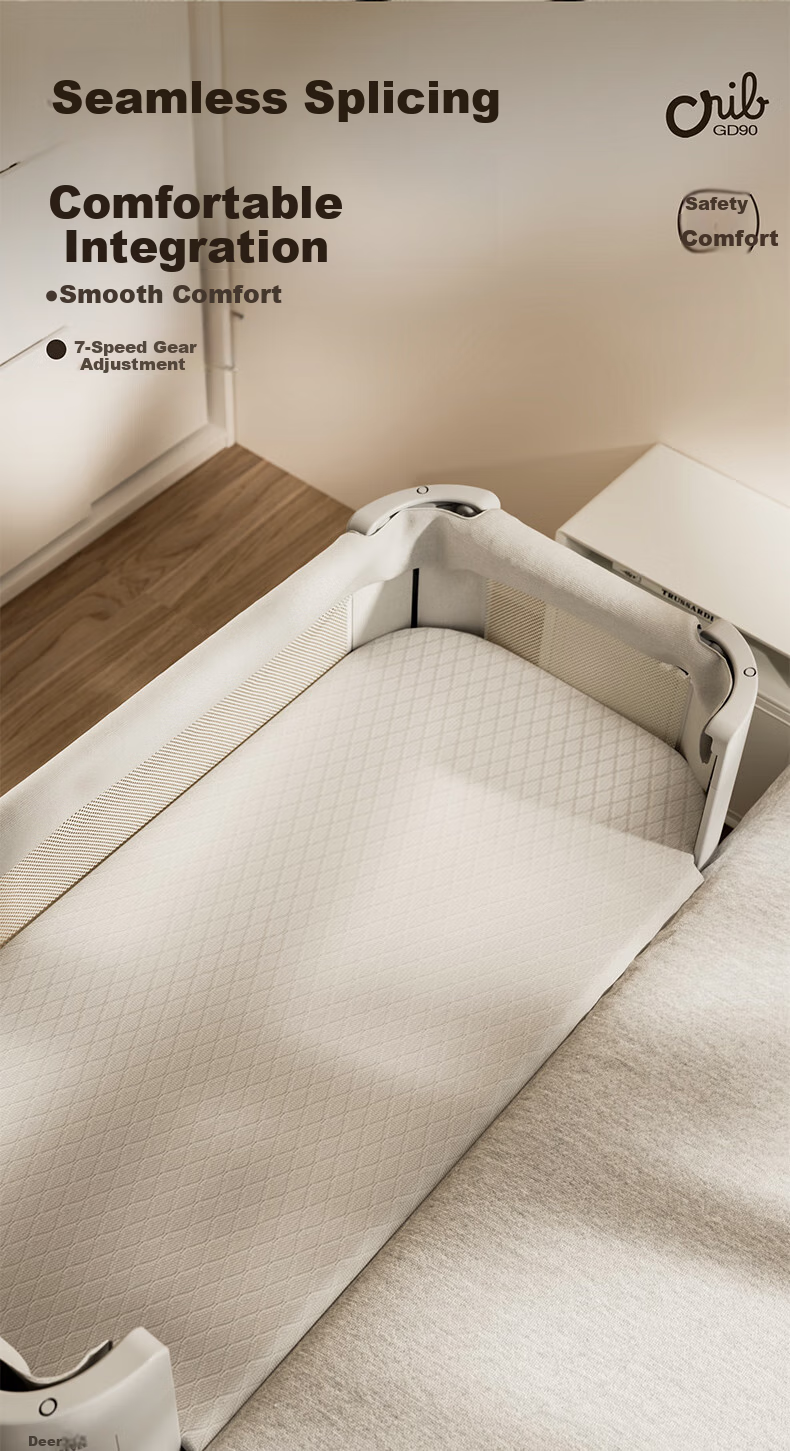 Leeoeevee Adjustable Height Baby Crib with Seamless Splicing, 4D Mattress, One-Button Opening And Closing, Multifunctional Portable Infant Bed 2