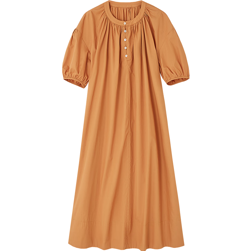 Dme [Klein Blue] Relaxed Pure Cotton Puff Sleeve Loose Waist Slimming Mid-Length Women's Dress