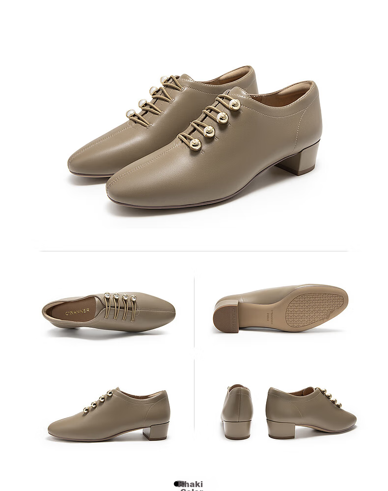 C.BANNER [Silent Series] Chunky Mid-Heel Deep-Mouth Fashion Women's Shoes A24482705 Khaki Color Size 35 6