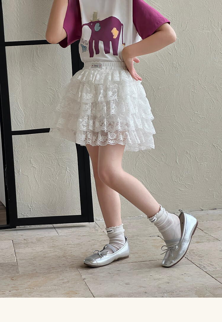 Tutuxiaoxiang Girls' Short Skirt, Children's Cake Skirt, Parent-Child Dress, Lace Midi Skirt, Black, Size 120, Height Approximately 120cm 30
