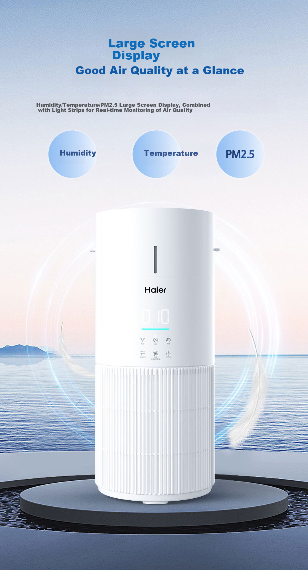 Haier Air Purifier, Home All-In Purifier And Humidifier, New House Formaldehyde Removal, Bacteria Elimination, Secondhand Smoke Odor Elimination, Allergen Removal, Pet Dander Elimination, Suitable for Bedroom And Mother And Baby Use, Baijing JS3 10