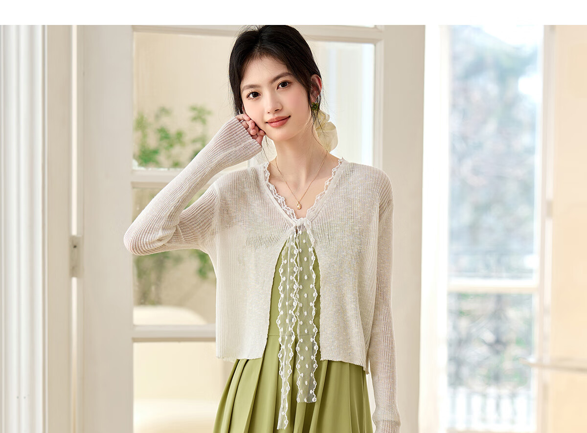 Pincai Women's Summer Ice Silk Lace Tie Cardigan Thin Shawl Air Conditioning Shirt P52Z070 24