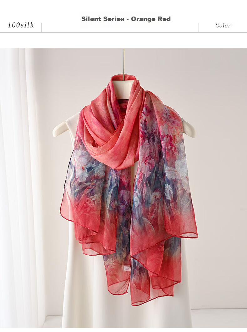 Hangsilu Silk Scarf for Women, Mulberry Silk Lightweight Chiffon Shawl, High-End Birthday Gift, Mid-Autumn Festival Present for Girls, Mothers And Elders 15