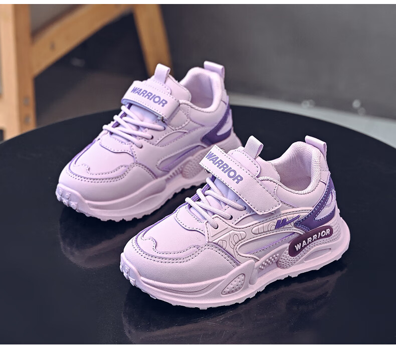 Warrior Girls' Sports Shoes Spring and Autumn Magic Tape Lightweight Children's Running Shoes WZ(CL)-0831 Gray/Purple Size 32 1
