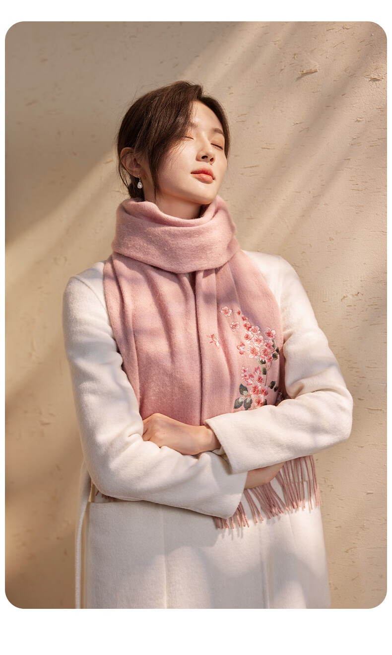 Hengyuanxiang 100% Wool Scarf for Women, Autumn And Winter Warm Neck Warmer, Embroidered Shawl, Gift for Mom And Elders, Mid-Autumn Festival Birthday Present 18