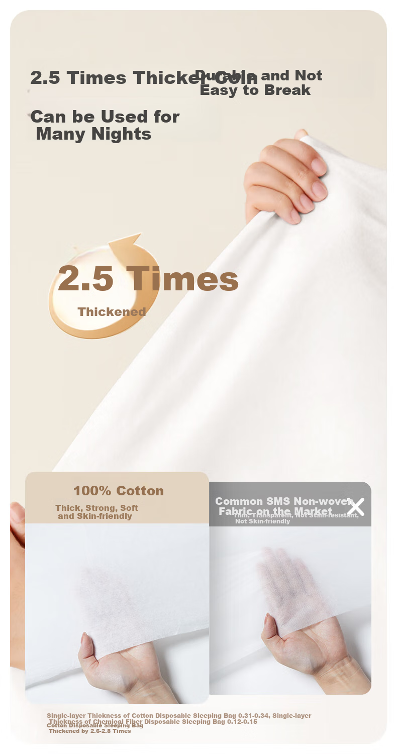 PurCotton Disposable Cotton Sleeping Bag Set with Four Bedsheets, Hygienic Barrier, 3 Packs, 1.9*2m 5