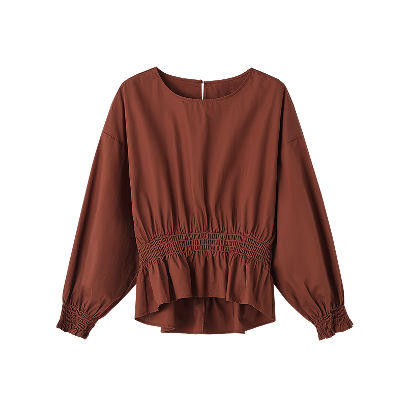 Dme [Will Breathe Cotton] Spring And Autumn French Loose-Fitting Round Neck Slim Fit Drop Shoulder Concealing Shirt Women's Top