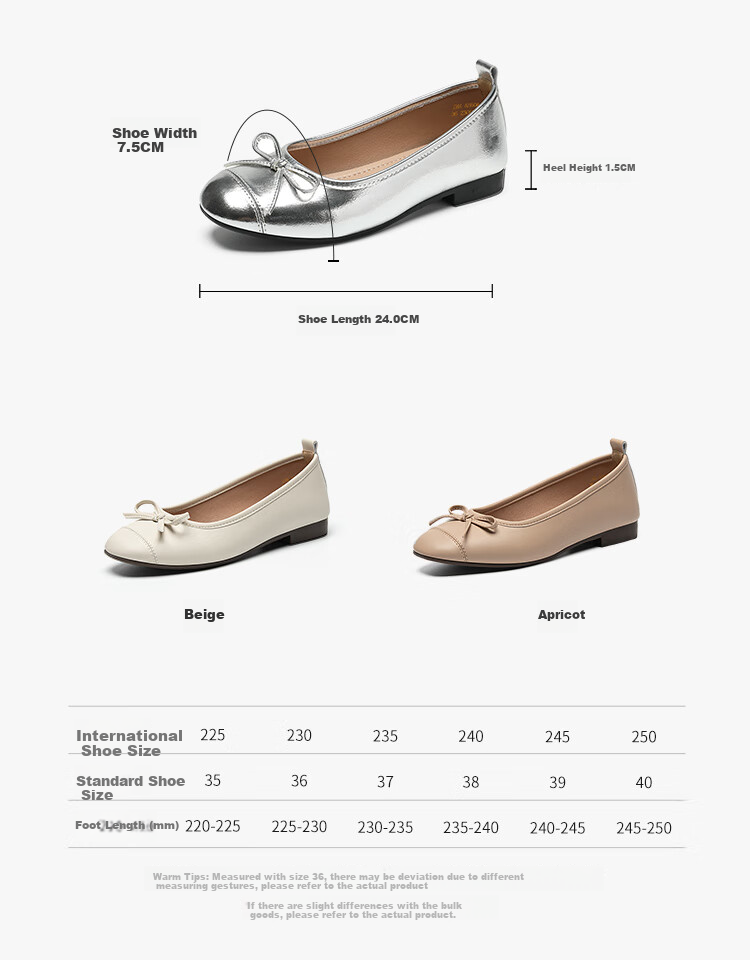 ZHR Silver Women's Ballet Flats with Bow, Soft Flat Sole Slip-On Loafers AH606 Silver 35 5