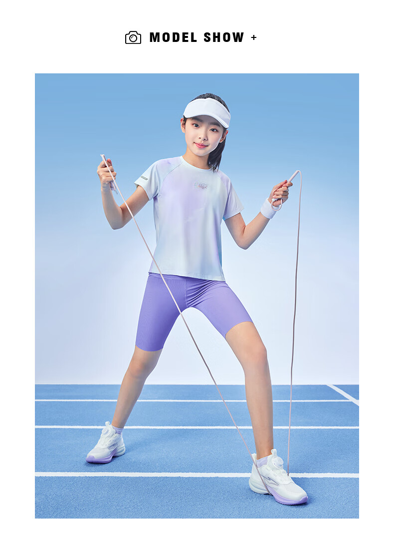 ERKE Girls' Summer Short-Sleeve Casual Sports Round Neck T-Shirt, Dream Purple, Size 150 11