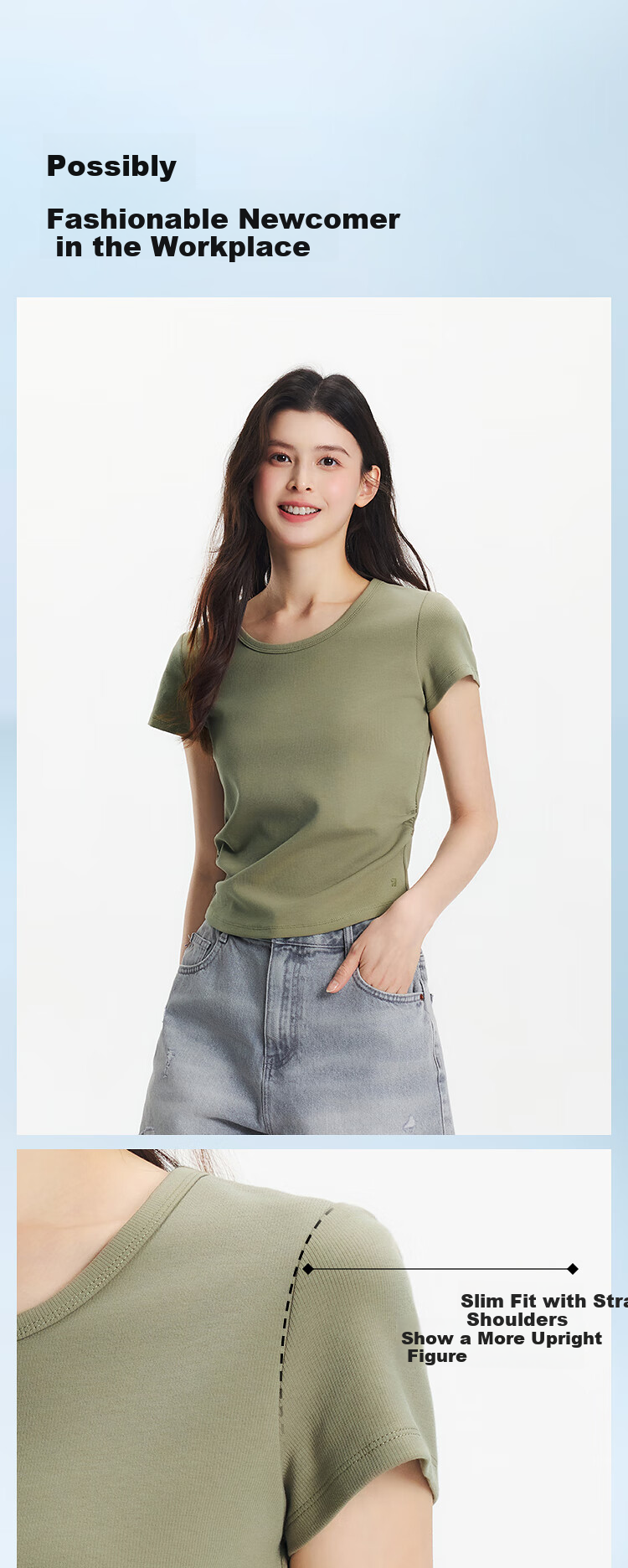 Semir Women's Short Sleeve T-Shirt, Fitted Round Neck, Inner Wear, Summer Cool Waist-Cinching V-Neck Top, Hot Girl Style, 109326100003 6