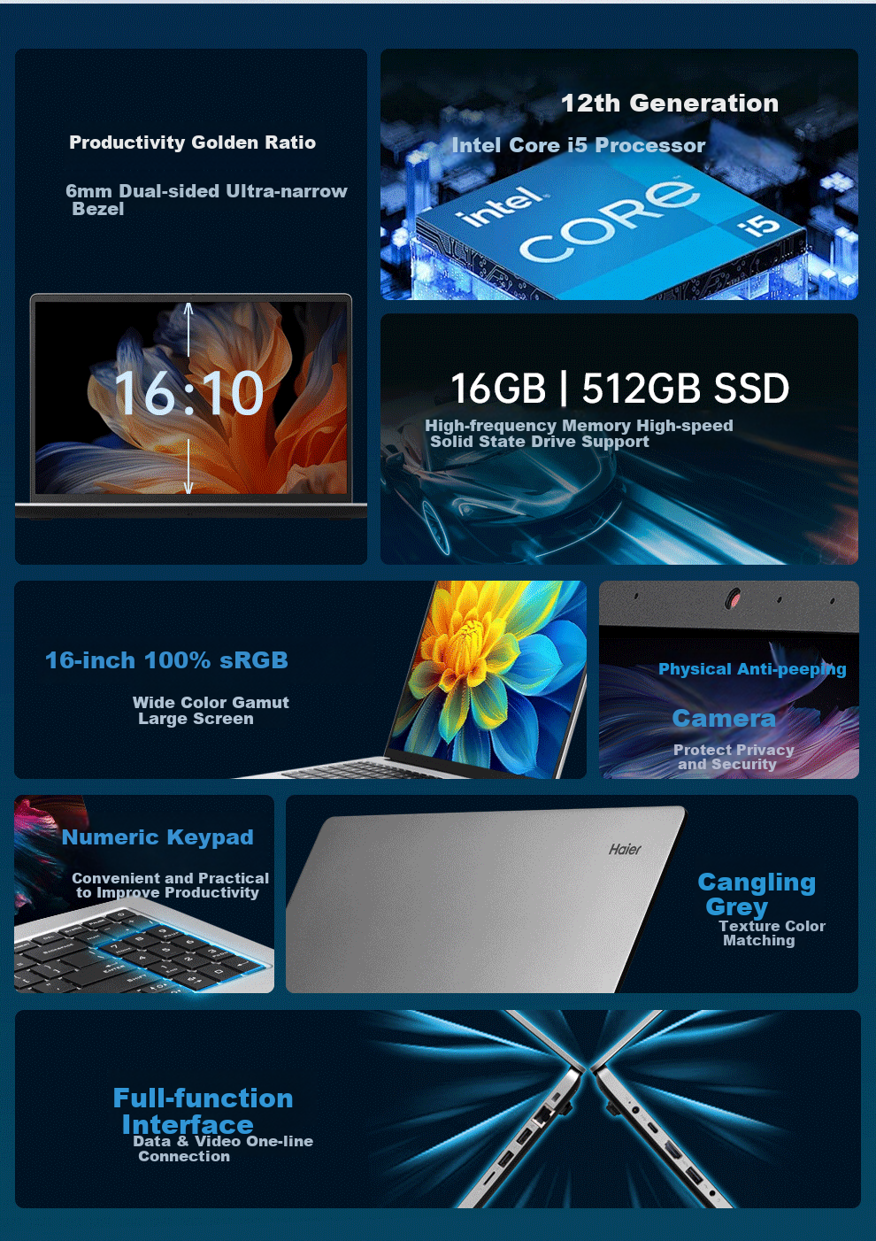 Haier Yao 16-Inch Large Screen Metal Laptop, Office Student Business Portable Thin And Light Notebook (I5-12450H/16GB/512GB SSD) 3