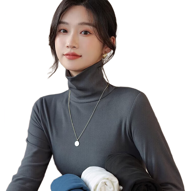 LangSha Women's Turtleneck Base Shirt Autumn Winter 2025 Thickened Fleece Ribbed Long Sleeve Slim Fit 7A Antibacterial Mite-Resistant Inner Top