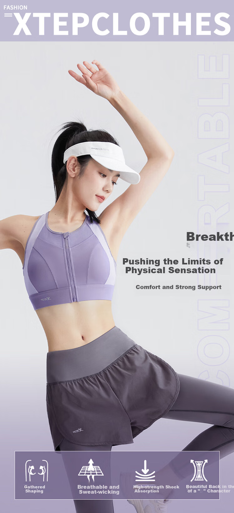 XTEP Sports Bra for Women with Front Zipper, Shock-Absorbing High-Strength Bra, Chest Binding Bra, Running Yoga Vest, Can Be Worn As Outerwear 1