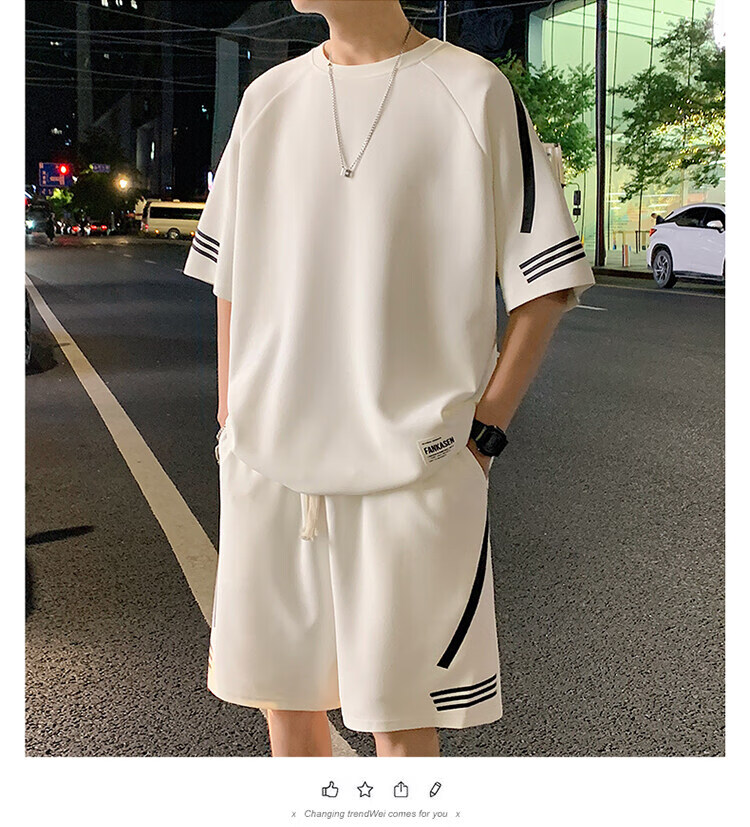 Zuofeili Casual Sports Set for Men, Summer New Style Youth Loose Ice Silk Short-Sleeve T-Shirt And Shorts, Complete Men's Outfit 9