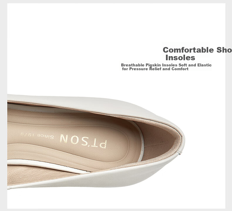 PT'SON Women's High Heels, New Sheepskin Work Shoes, Black Pointed Toe Pumps, Nude Color Professional Shoes, Wide Version, Apricot Color, Size 34 7