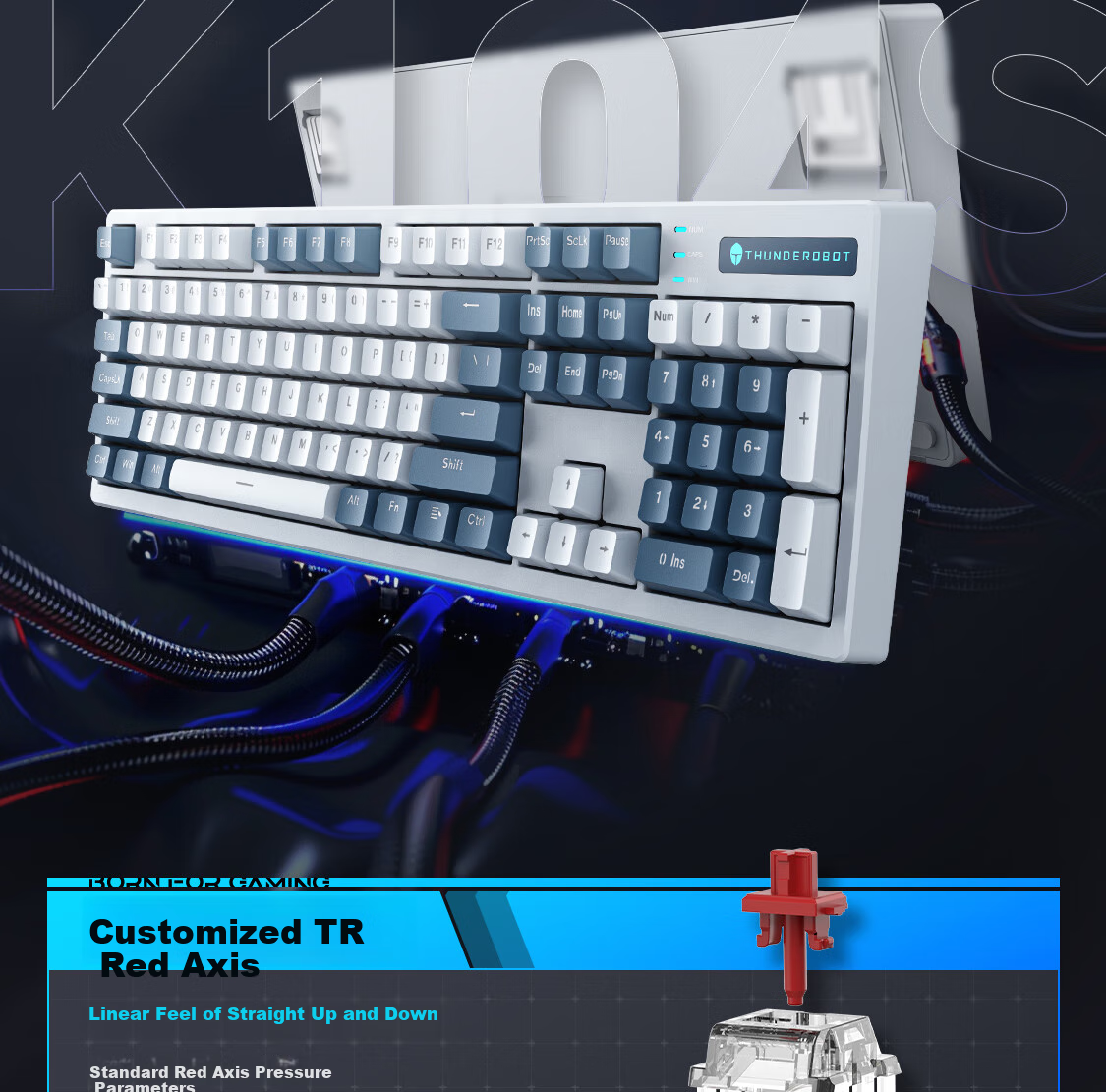 ThundeRobot K104S Wired Mechanical Keyboard with Backlight for Home, Computer Gaming, Laptop, Office Use, Full Anti-Ghosting, No Fear of Backlash, for Honor of Kings And CS2, Black, Red Switches, 104 Keys 4