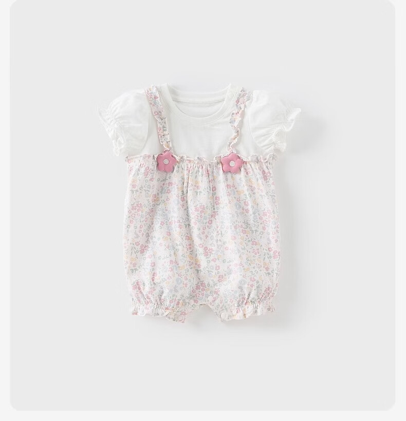DAVE & BELLA Newborn Romper Summer Outfit, New Baby Girl Thin Cotton Floral Knit Onesie 8