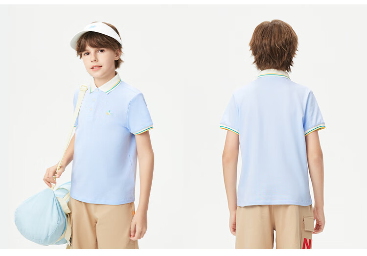 Navigare Boys' Polo Shirt, Children's Short-Sleeve T-Shirt, Student Sports Shirt, Antibacterial Breathable Summer Fresh Color-Block Top, Navy Blue, Size 150 14