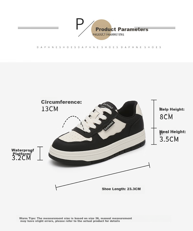 DAPHNE Low-Top Sneakers for Women, Thick-Soled Casual Sports Shoes with Soft Soles, Lightweight Versatile Women's Shoes 4623101076 Black 34 7