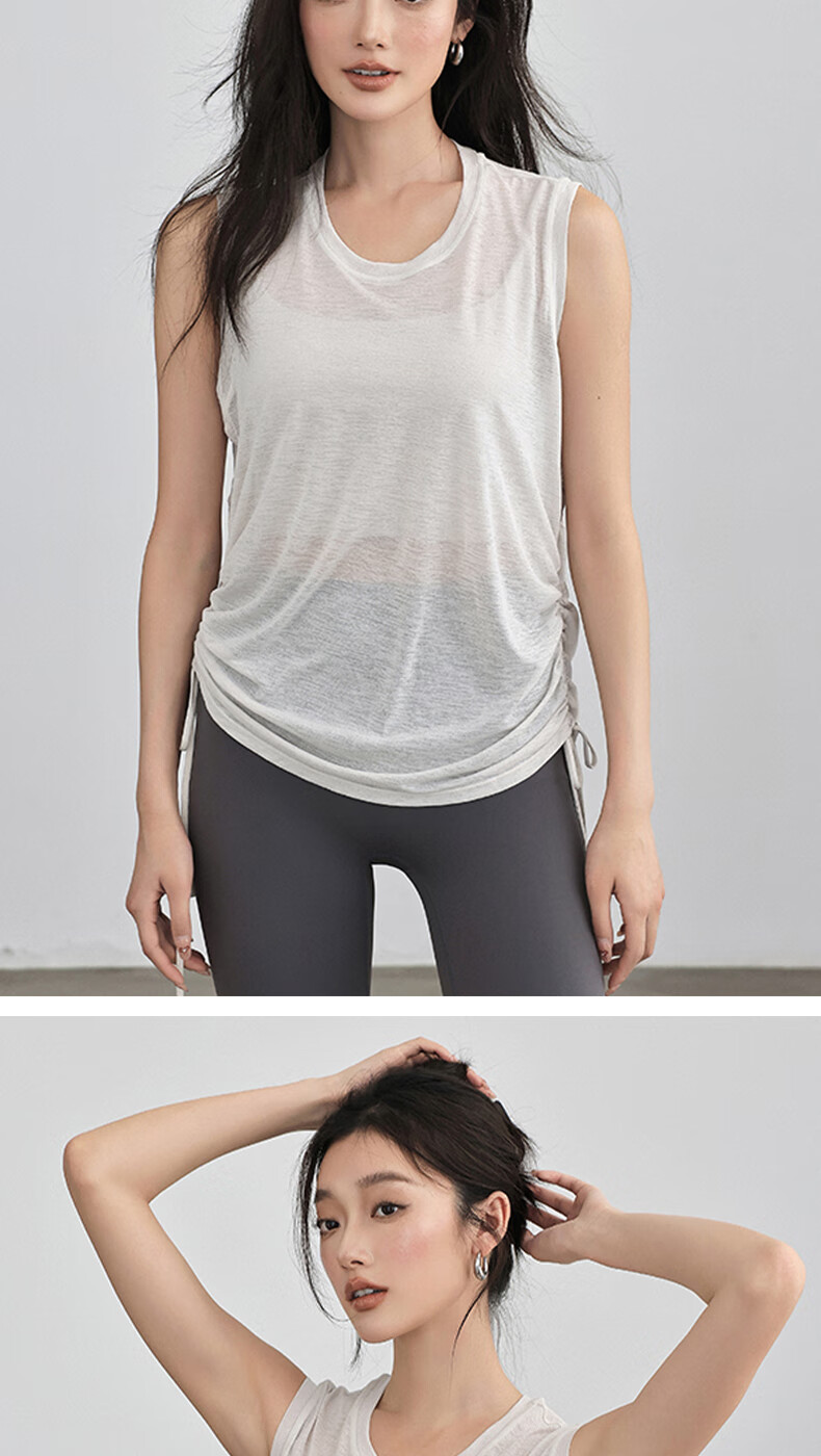 Free Style Women's Sports Short Sleeve Running Quick-Dry Loose Sleeveless Drawstring Top T-Shirt Pilates Yoga Fitness Cover-Up Spring Summer 8