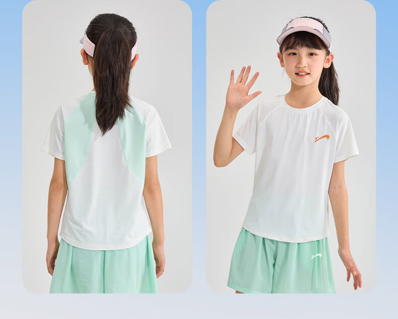 Guirenniao Kids Girls Summer Thin Breathable Short Sleeve Sports Quick-Dry Two-Piece Set 9