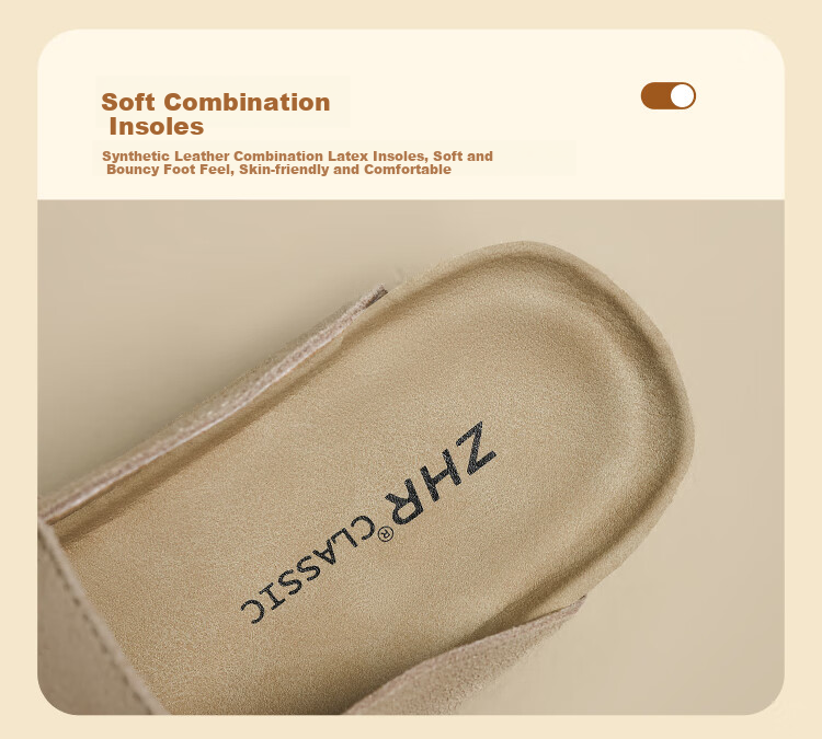 ZHR Women's Slippers, Retro Suede Cowhide Birkenstock-Style Shoes, Soft-Soled Outdoor Wear, Closed-Toe Slippers for Women, JQ03, Sand Color, Size 35 9