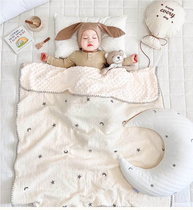Wuyinliangpin Class A Maternal And Infant Grade Pure Cotton Wrinkled Gauze Plush Blanket, Children's Comforting Throw, Nap Cover, 100*120cm 9
