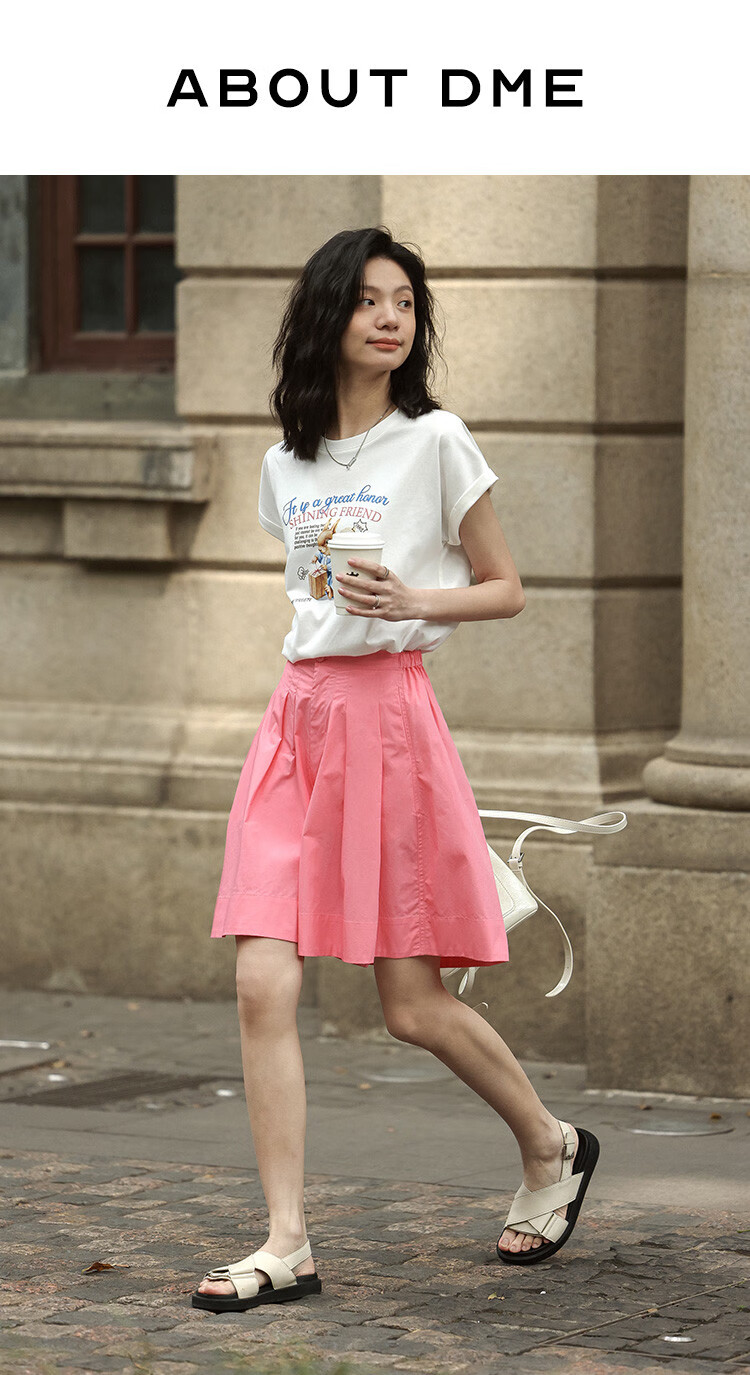 Dme [Comfortable Casual Wide-Leg Shorts] Summer Single-Button Half-Elastic Wide-Leg Pants Knee-Length Shorts for Wome 1