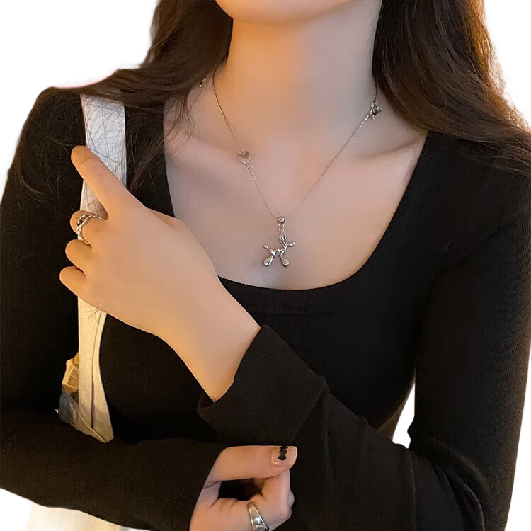 LangSha Women's Square Neck Base Layer Shirt Autumn Winter 2025 Thickened Fleece Ribbed Long Sleeve Slim Fit Antibacterial Mite-Resistant Inner Top