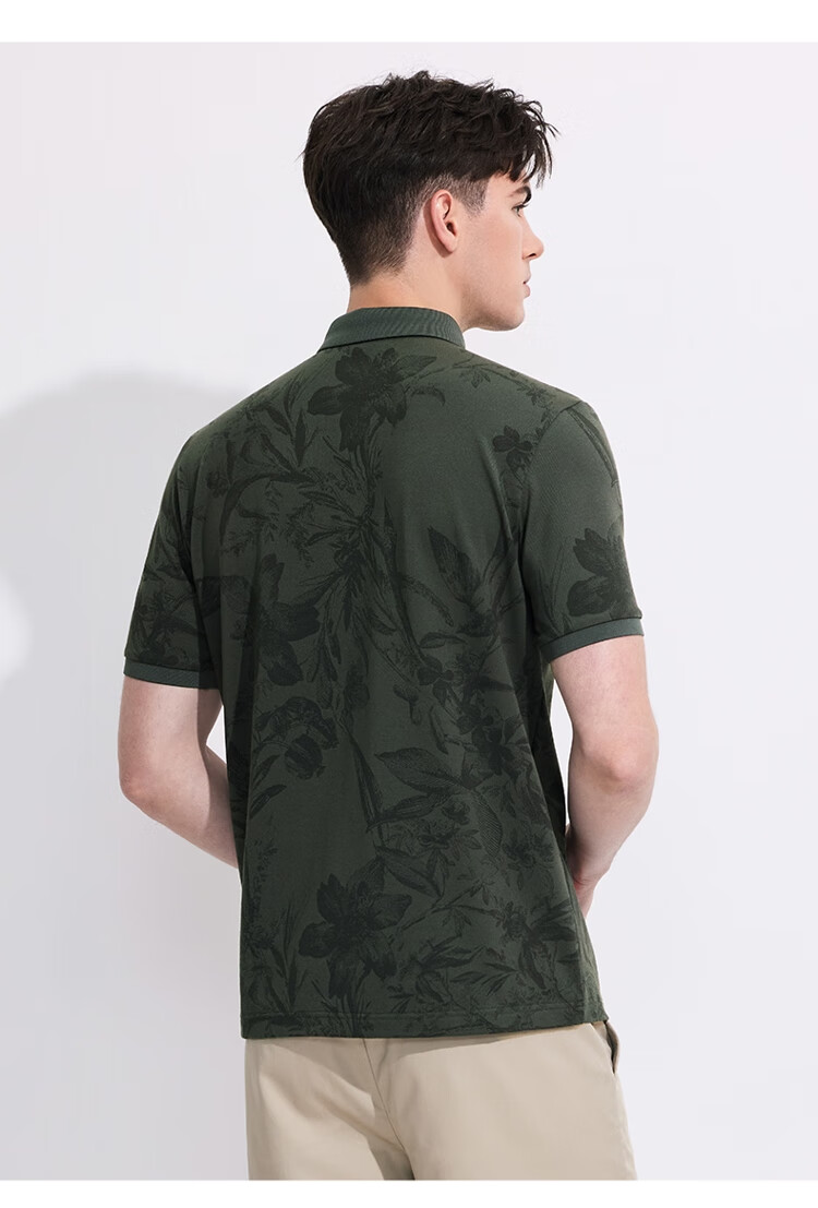 DANCING WOLVES [Containing Mulberry Silk] Casual Commute Dark Pattern Printed Breathable Men's Short-Sleeve POLO 406 Pink 165 12