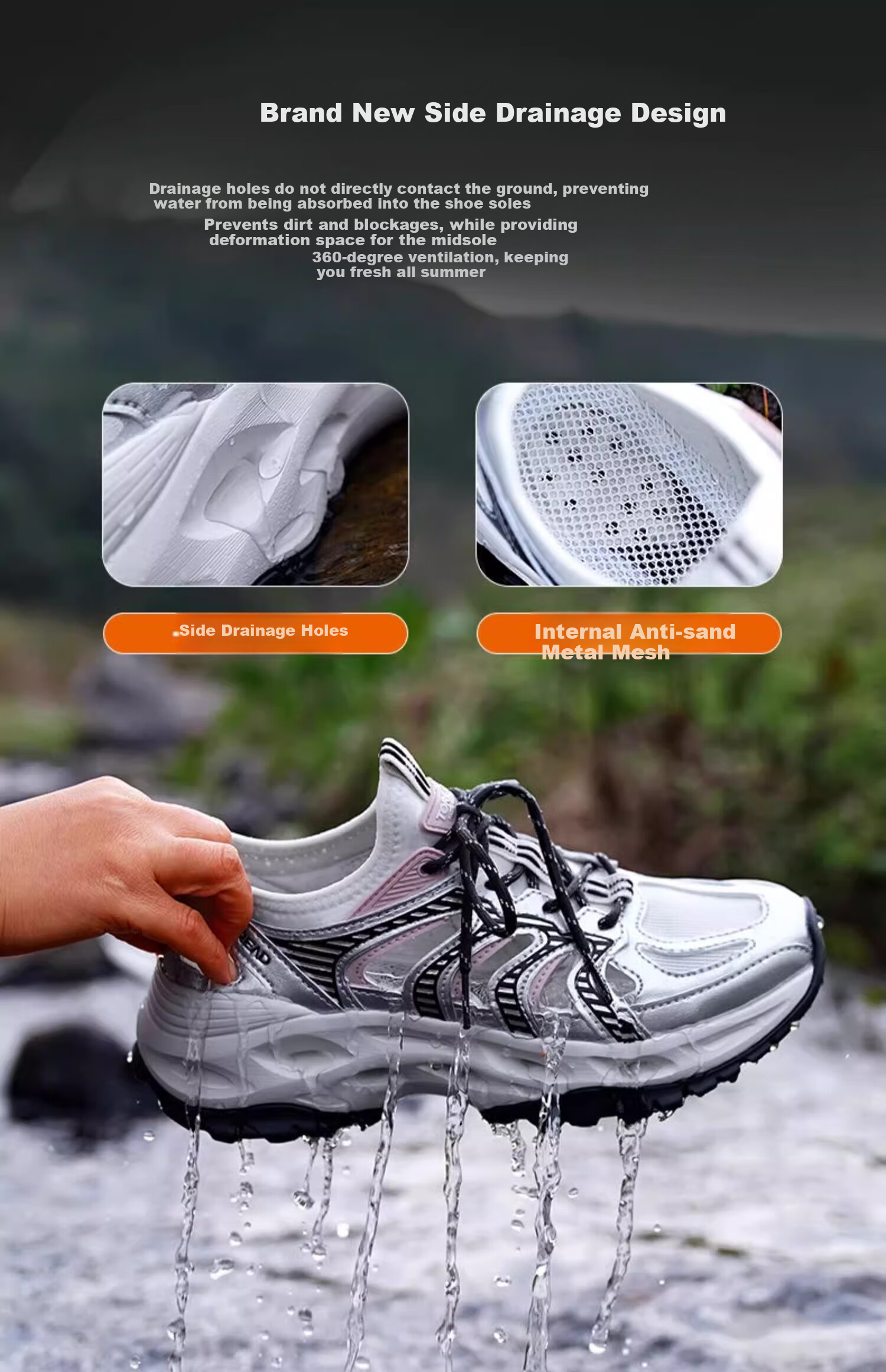 TOREAD Outdoor Non-Slip Breathable Hiking Shoes for Stream Trekking And Water Wading, Beige And Black - Men's Size 40 4
