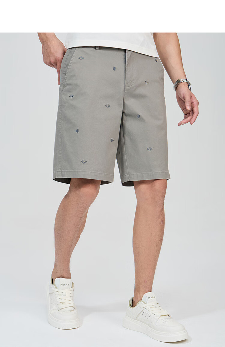 DANCING WOLVES [Dotted Embroidery] Summer Versatile Cotton-Spandex All-Over Printed Lining Men's Casual Shorts, 701 Khaki, Size 29 10