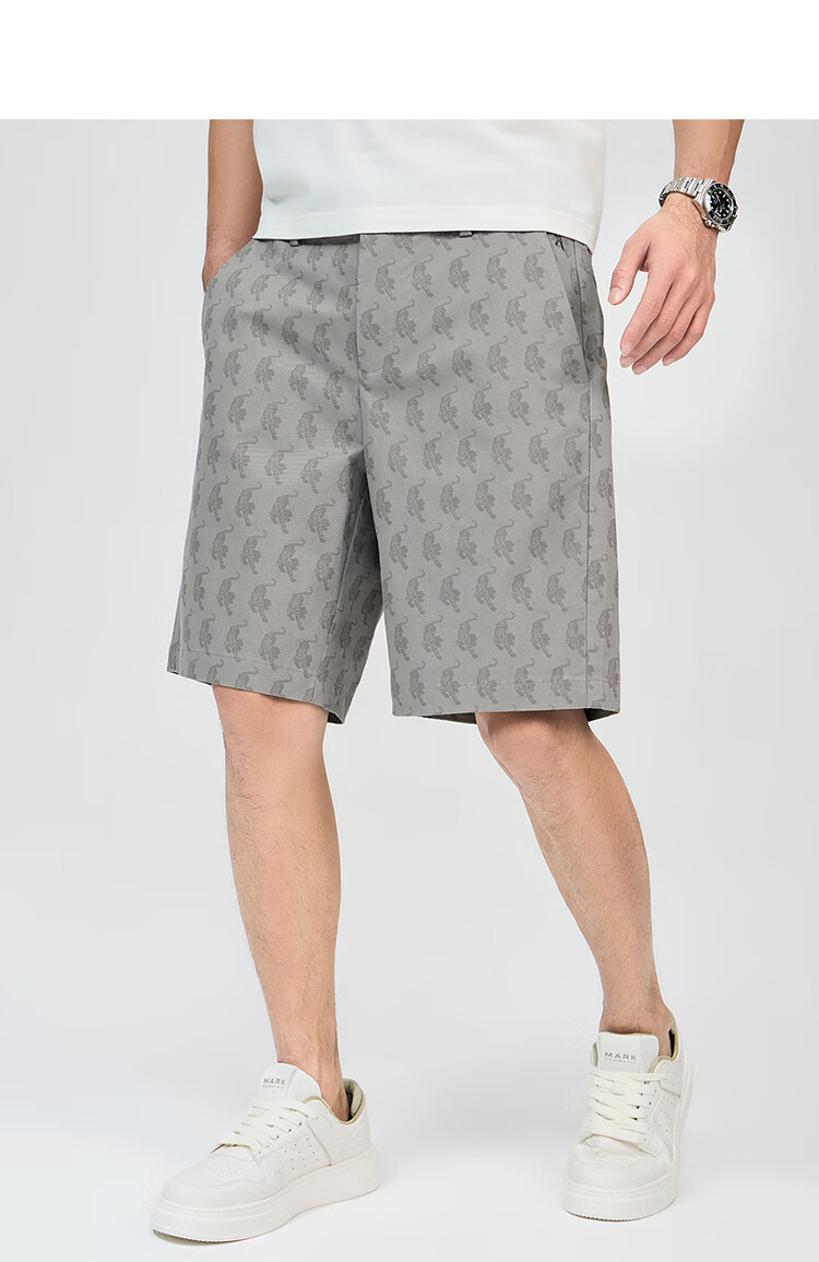 DANCING WOLVES [Comfortable Cotton Spandex] Summer Fashion Tiger All-Over Print Versatile Stretchy Men's Casual Shorts, 001 Black, Size 33 13