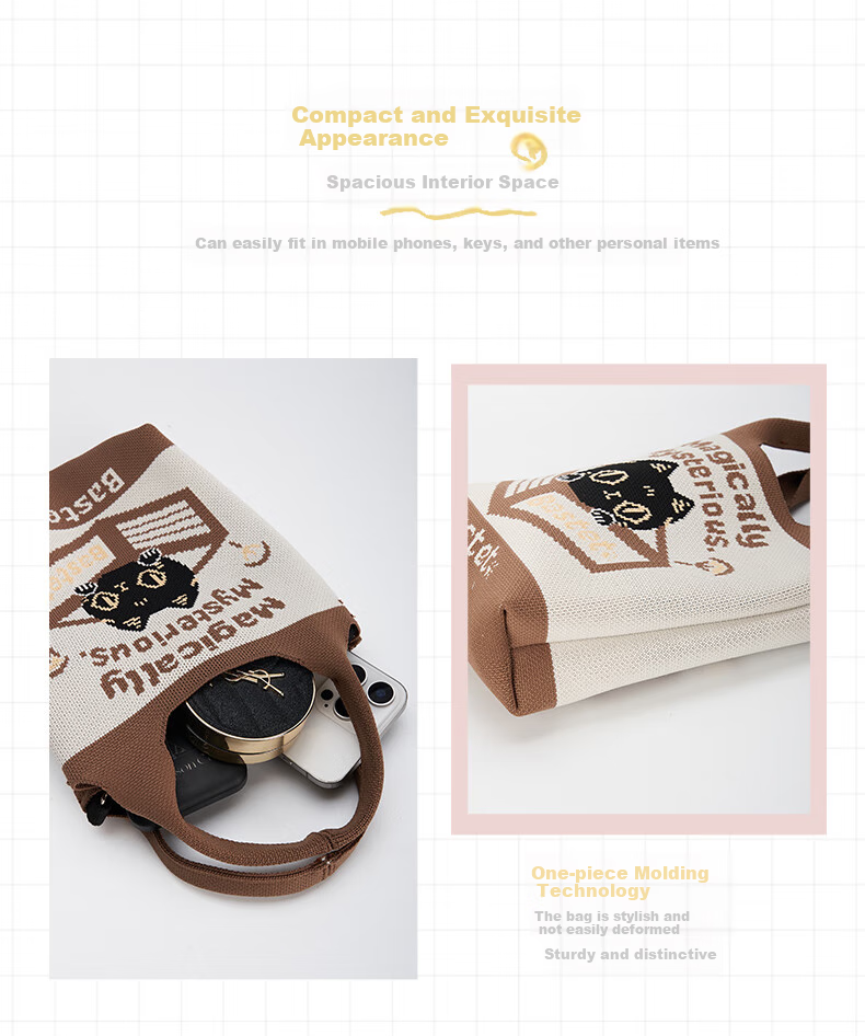 Dayingbowuguan Baste Series Cute Cat Knitted Bag, Women's Handbag, Jacquard Shoulder Bag, Birthday Gift for Girls 5