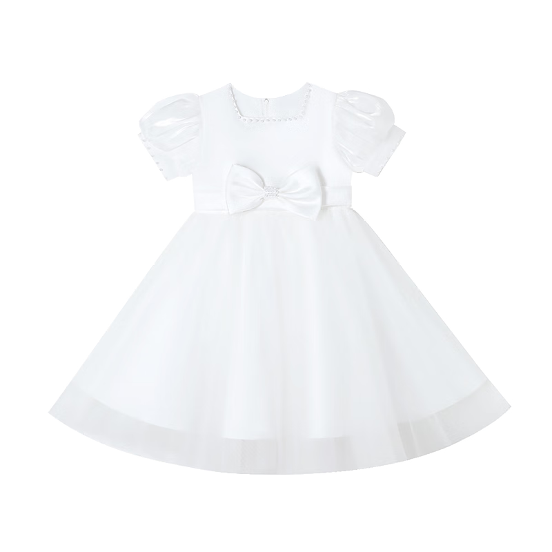 Luomeng Graduation Performance Host Dress, Girls' Graduation White Princess Dress, Birthday Flower Girl Piano, White, Size 150