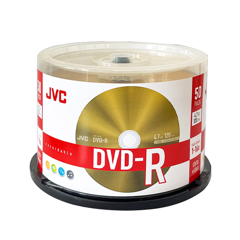 JVC DVD-R Discs / Recordable Discs, 16x Speed, 4.7GB, 50 Pieces in A Barrel, for Bidding/video/document Storage, Blank Archive-Grade Optical Discs for Recording
