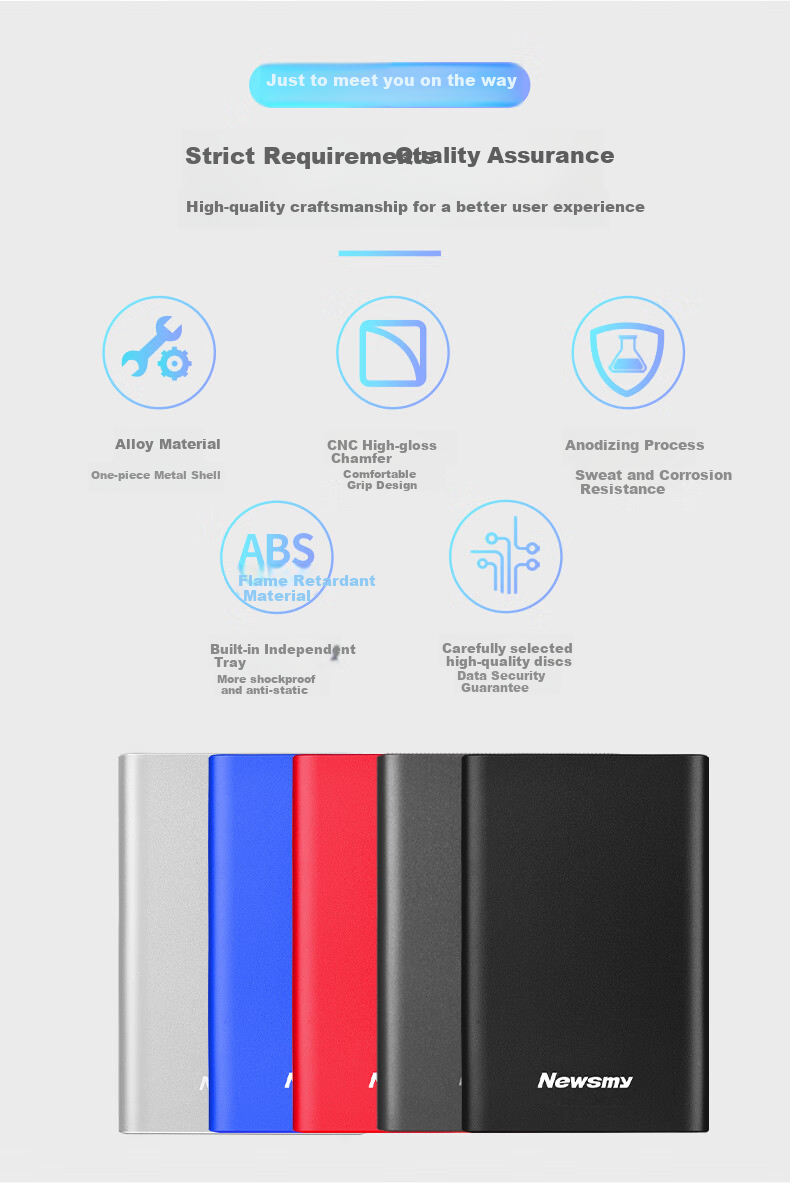 Newsmy 500GB External Hard Drive Mechanical Metal Mingyue Series USB3.0 2.5-Inch Sapphire Blue 112M/S Stable And Durable Large USB Drive 5