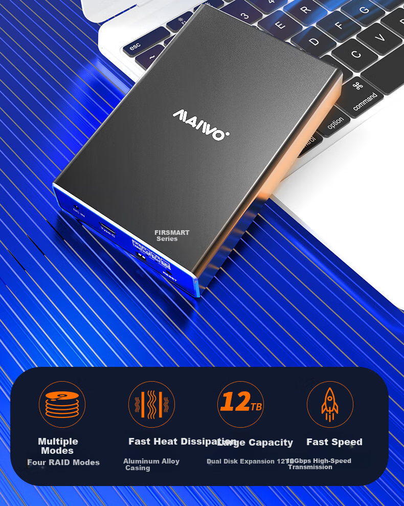 MAIWO Dual-Bay Mechanical Hard Drive Enclosure with RAID Disk Array Cabinet, Aluminum Shell Dual-Bay 2.5-Inch SSD Serial External Enclosure K25272C 2