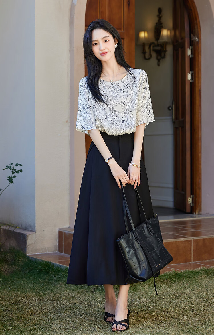 Demana Silk-Like Draped Summer Glossy Twill Satin Printed Shirt Commuter Long Sleeve Elegant Blouse for Women 9