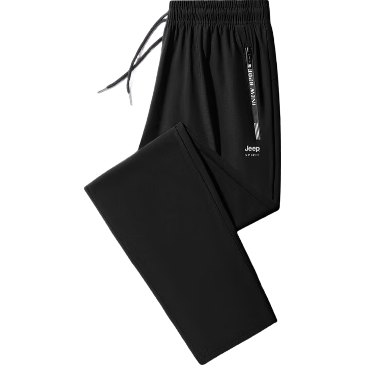 JEEP SPIRIT Men's Sports Pants, Summer Quick-Dry Ice Silk Pants, Straight-Leg Trousers for Men, Breathable Running Casual Pants, Black 4XL