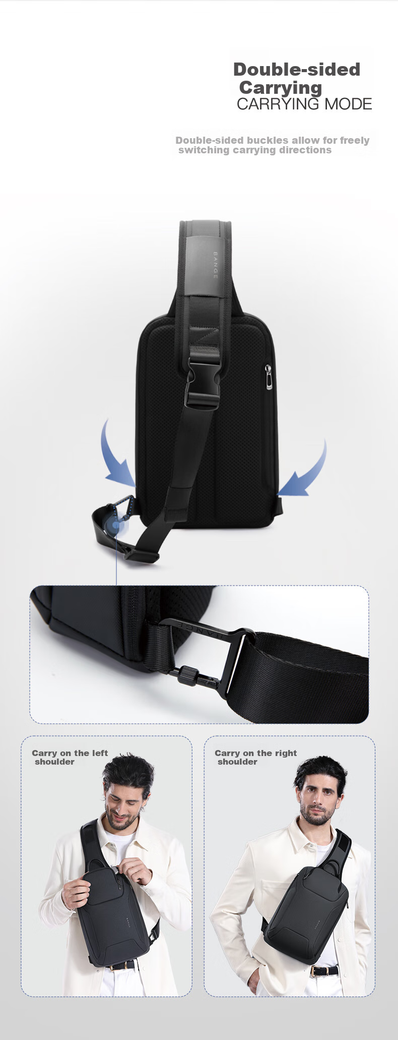 Bange Business Casual Chest Bag, Large Capacity Crossbody Bag, IPad Tablet Bag, Multifunctional Commuter Shoulder Bag for Men, 8031 Black 5
