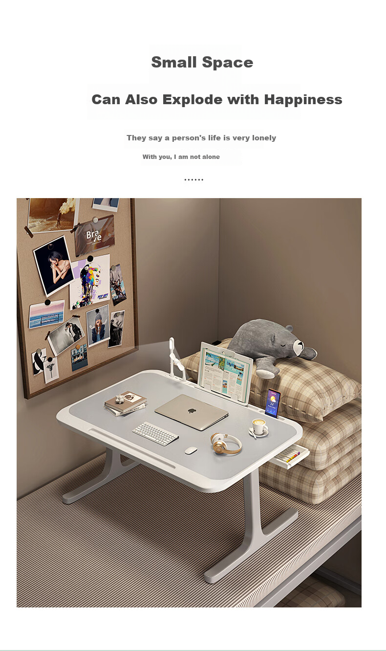 XIAOJIANGCAI Multifunctional Small Table Bedside Desk Computer Desk Bedside Study Table Folding Table T-Shaped Legs Thickened And Reinforced 5