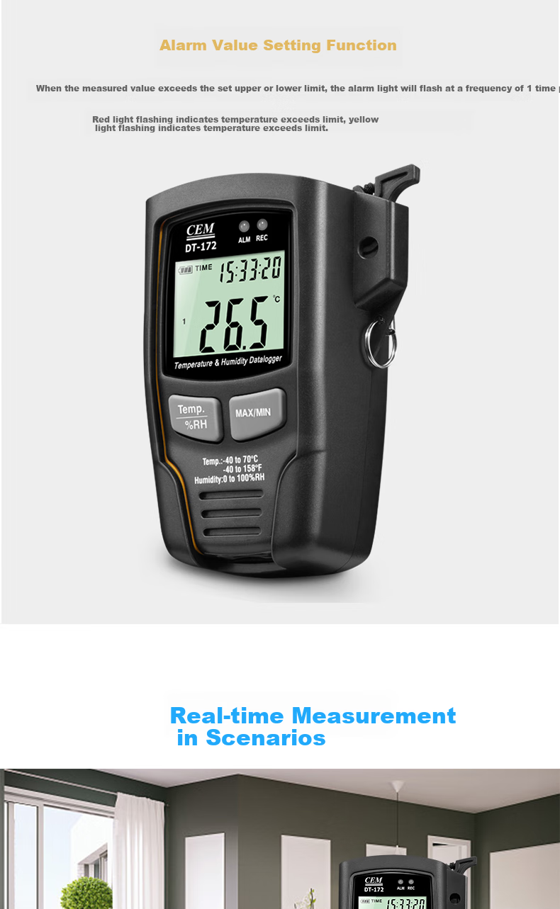 CEM DT-172 Temperature And Humidity Data Logger, Indoor Temperature And Humidity Measurement Recorder with USB Transfer 4
