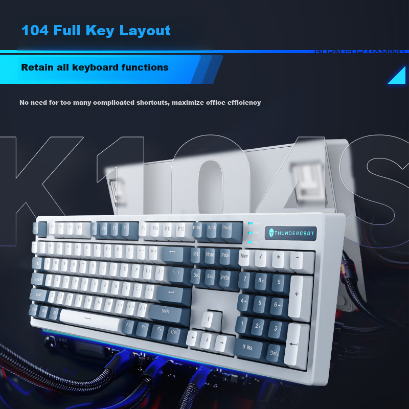 ThundeRobot K104S Wired Mechanical Keyboard with Backlight for Home, Computer Gaming, Laptop, Office Use, Full Anti-Ghosting, No Fear of Backlash, for Honor of Kings And CS2, Black, Red Switches, 104 Keys