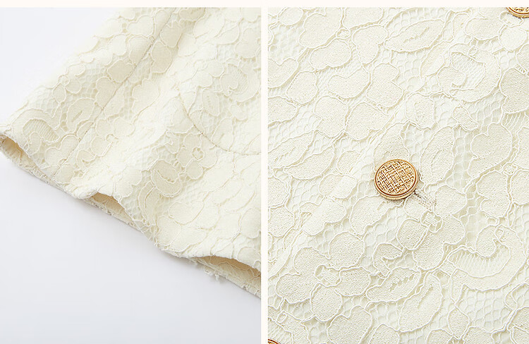 Dme [Sophisticated Fashionista Style] Spring Elegant Chanel-Inspired Lace Round Neck Waist-Cinching Metal Button Fashionable Short Jacket for Wome 9