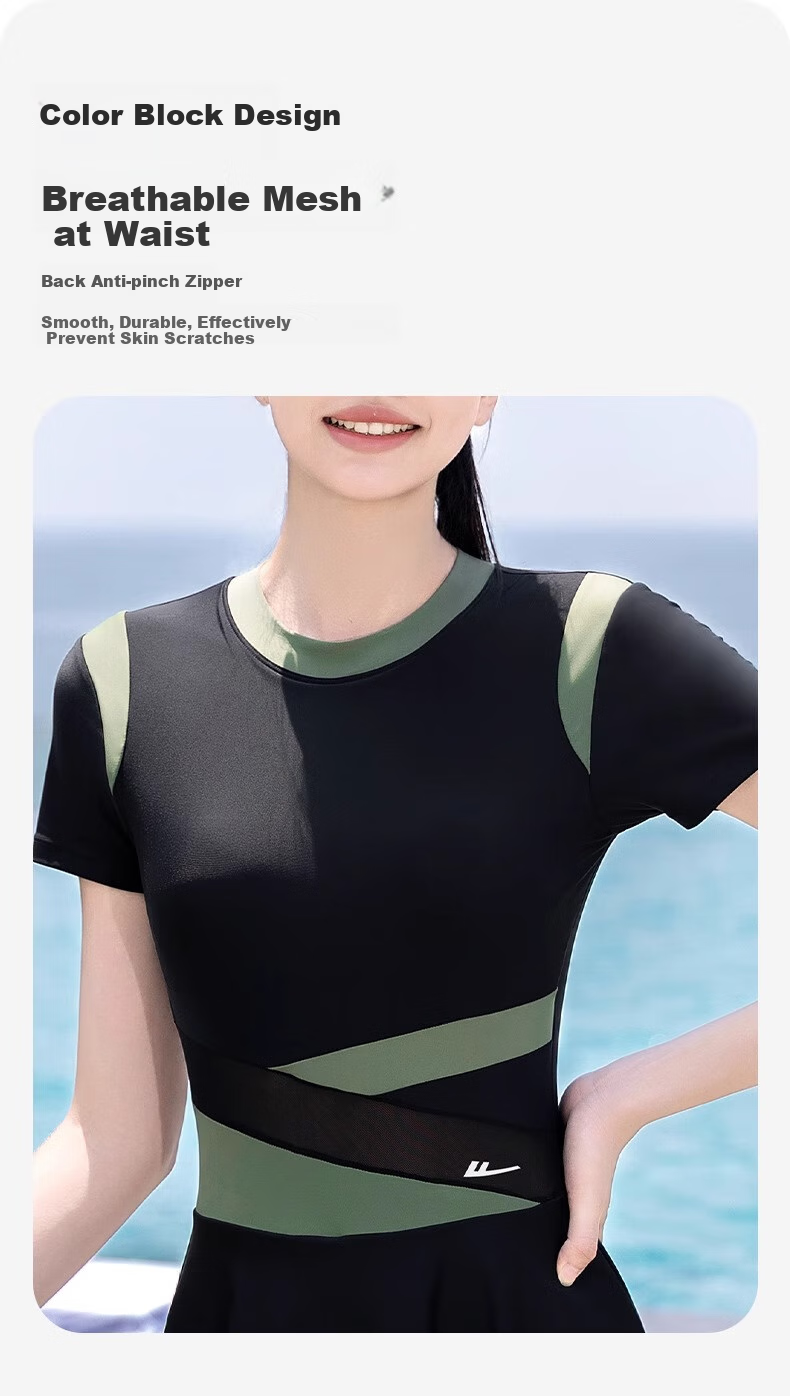 Huili Conservative Slimming Swimsuit for Women, Popular Sexy Skirt-Style High-End Hot Spring Swimwear 15009BH Black XL 2