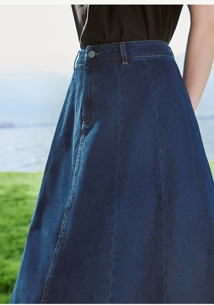 Inman French Style Denim Half Skirt for Women Summer Retro Mid-High Waist Premium A-Line Skirt Light Denim L 11