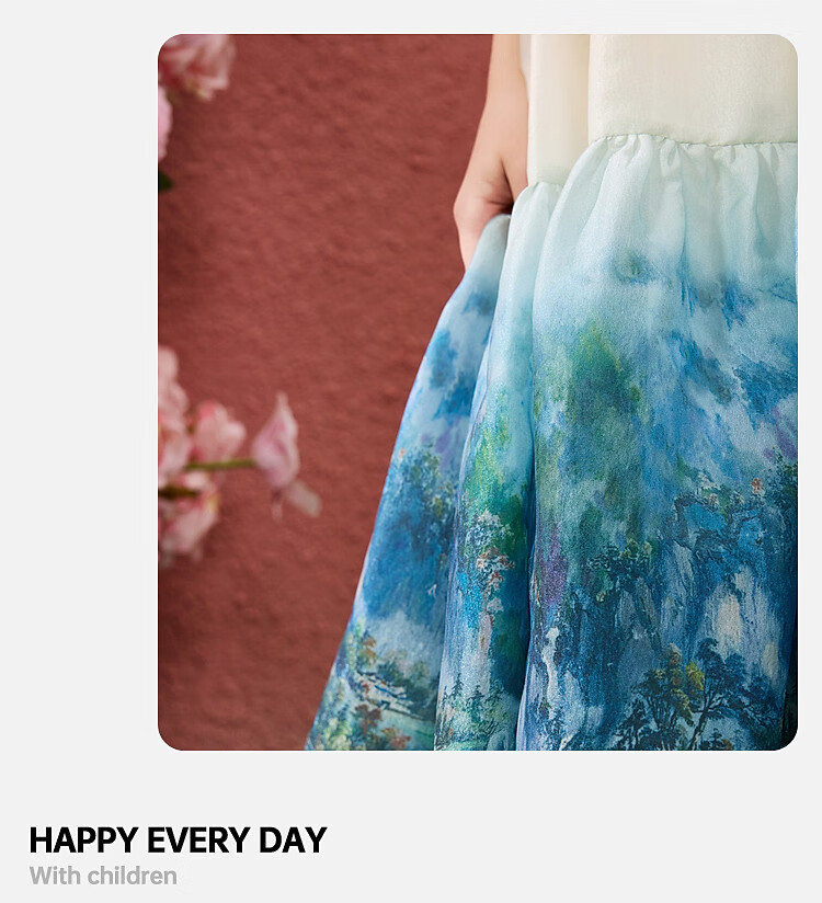 ASK JUNIOR Children's Summer Ink Wash Tie-Dye Dress Girls Vacation Style Spaghetti Strap Princess Dress 18